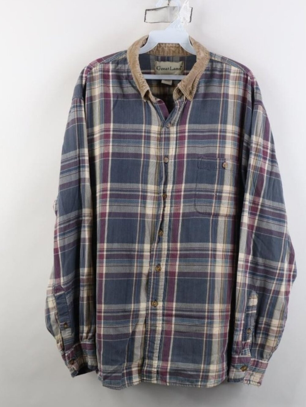 Vtg 90s Streetwear Mens XL Distressed Corduroy Collar Flannel Button Down Shirt